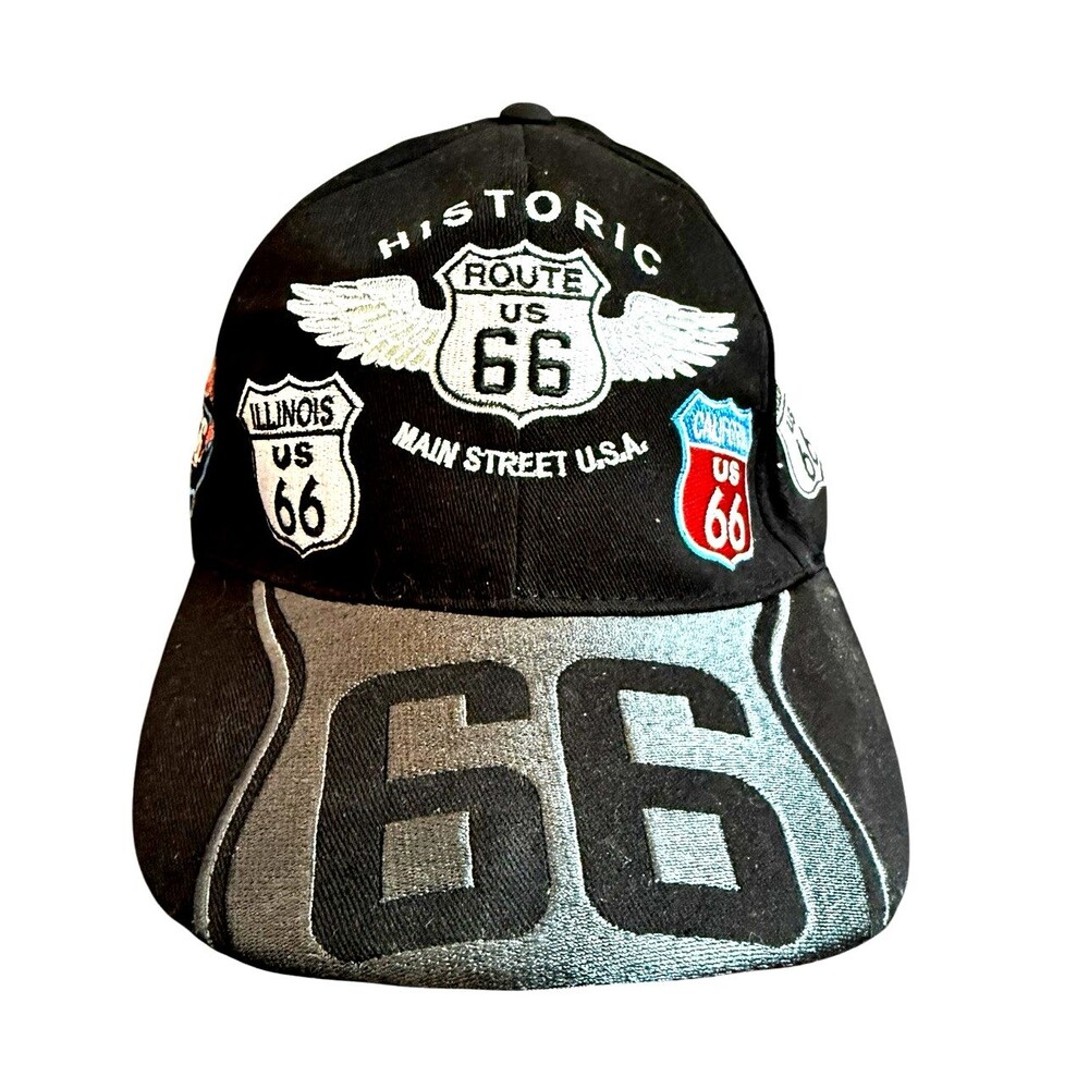 Historic Route 66 Hat Adjustable Strap Back Adjustable Hat Black